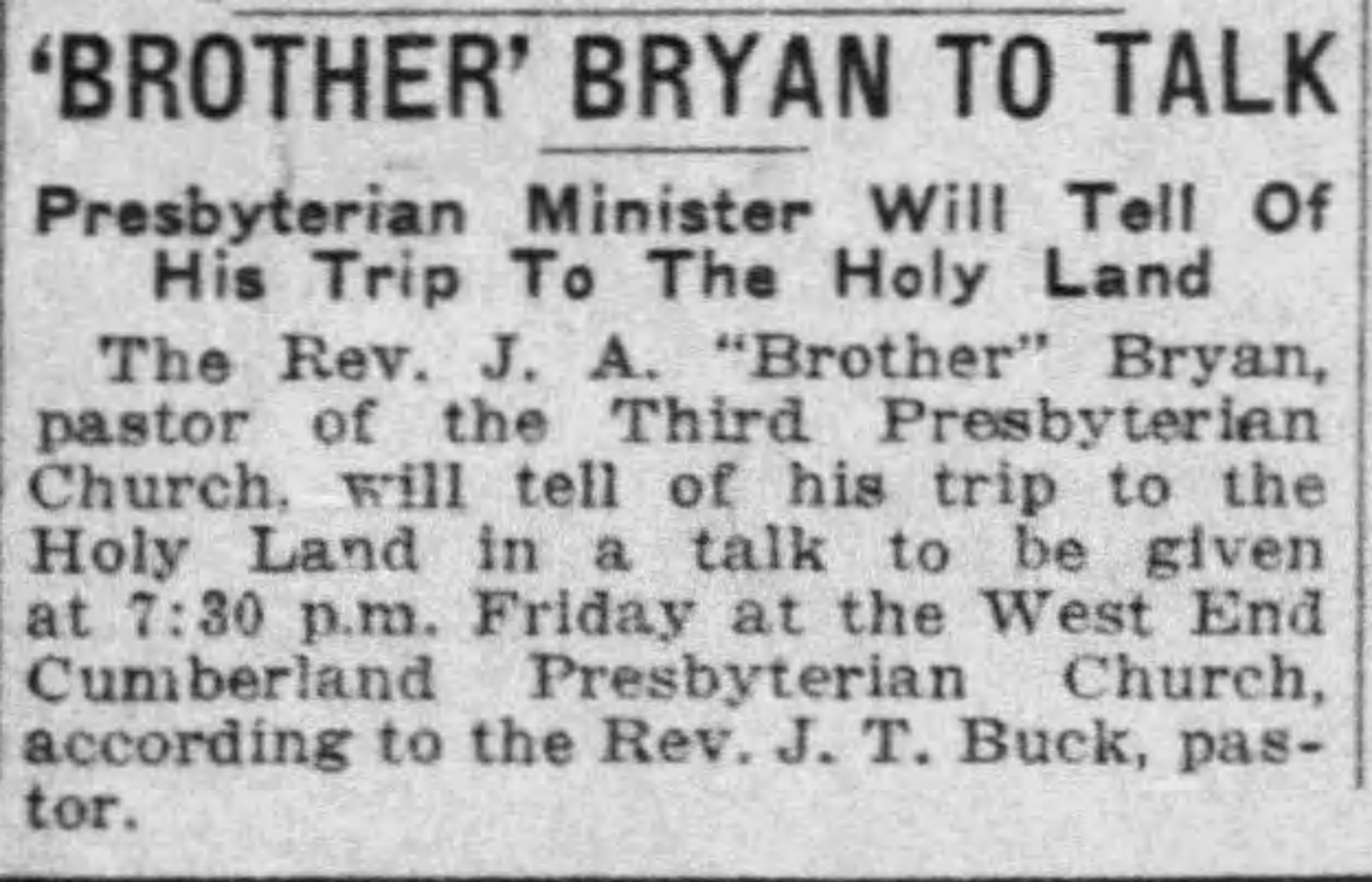 'Brother' Bryan To Speak